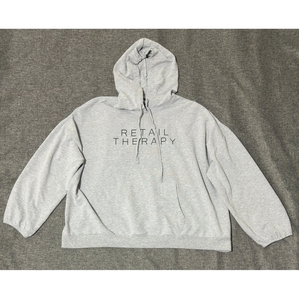 Avon Womens 3X/3T Hoodie Retail Therapy Gray Graphic Pullover
